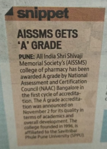 Accreditation by NAAC published in newspaper- Hindustan Times on 16th November 2018